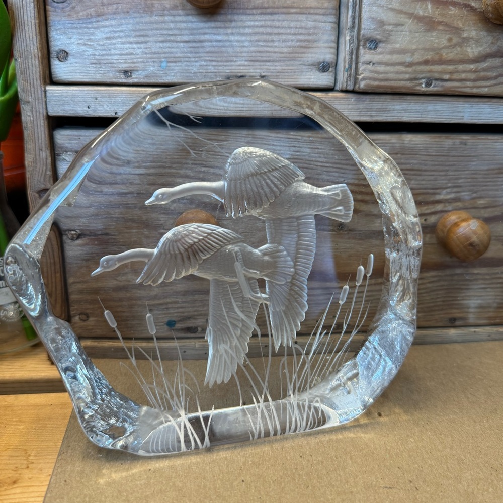 Crystal Flying Goose Paperweight